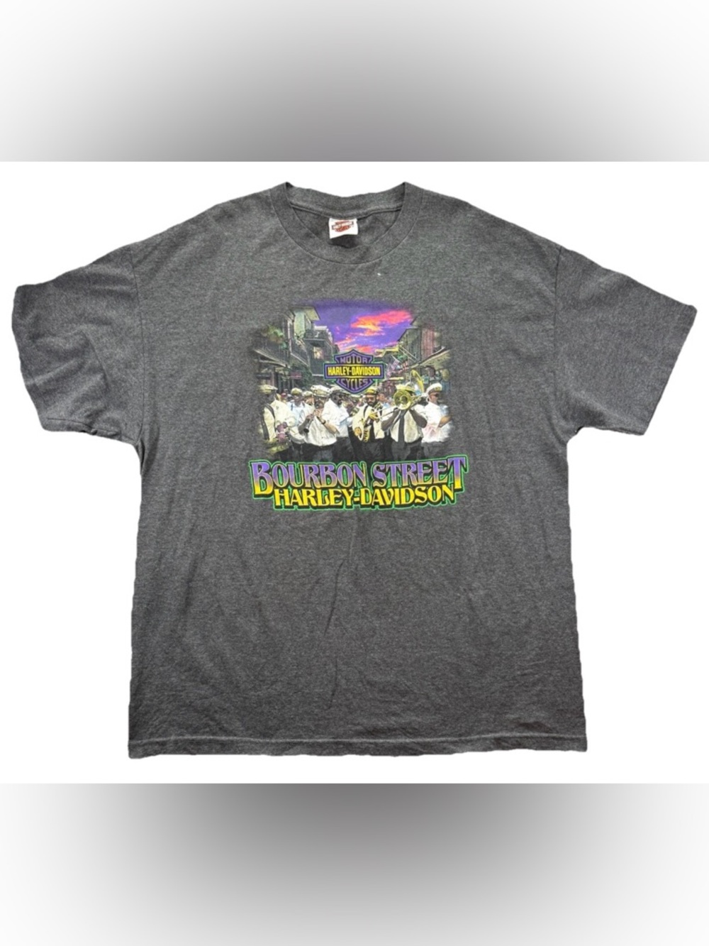 Harley Davidson Bourbon Street T Shirt Men's 2XL Gray Jazz Music Nola Y2K Biker